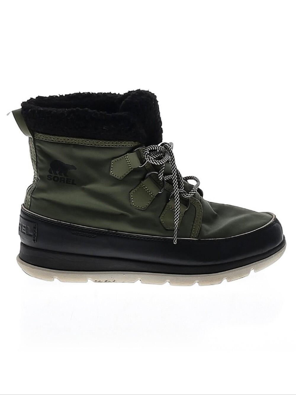 Sorel Olive and Black Lace-Up Faux-Fur Ankle Boot Size 9